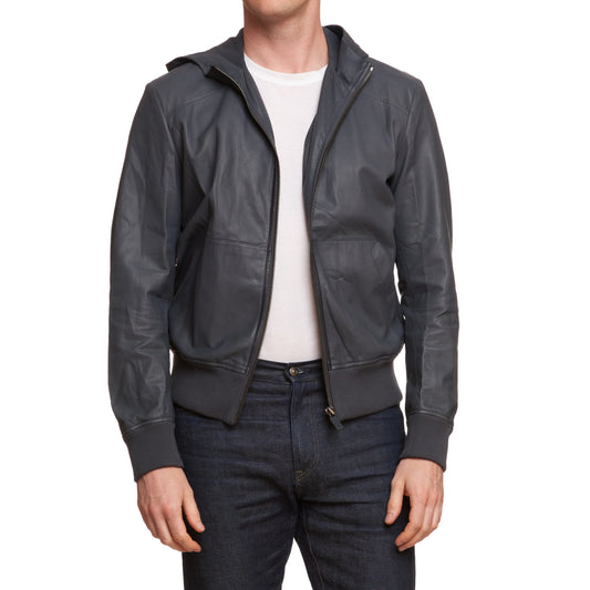 BERLUTI Paris Gray Calfskin Leather Unlined Hooded Jacket Blouson EU 50 US M