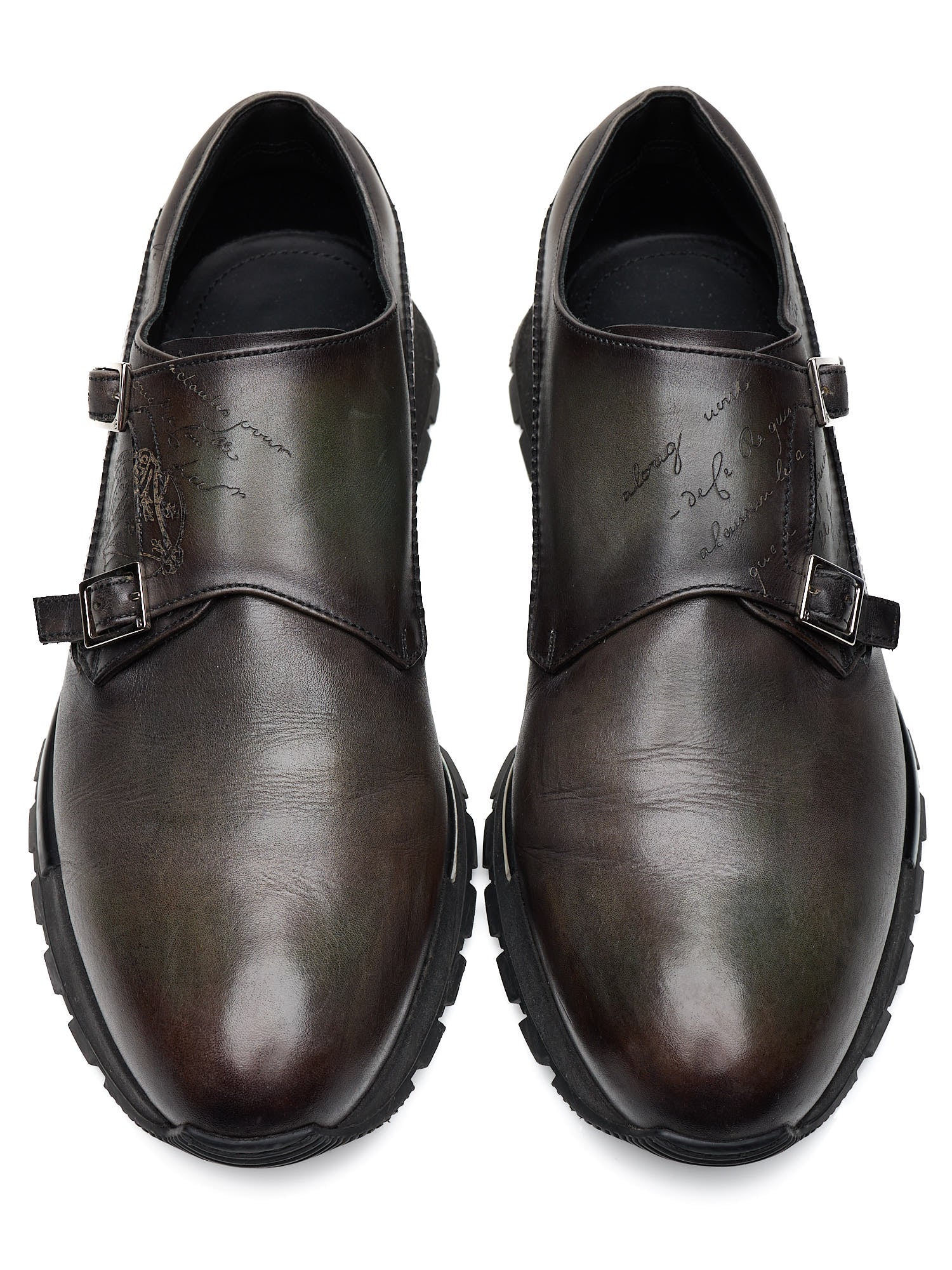 BERLUTI Fast Track Scritto Venezia Leather Monk-Strap Sneakers Gray-Green