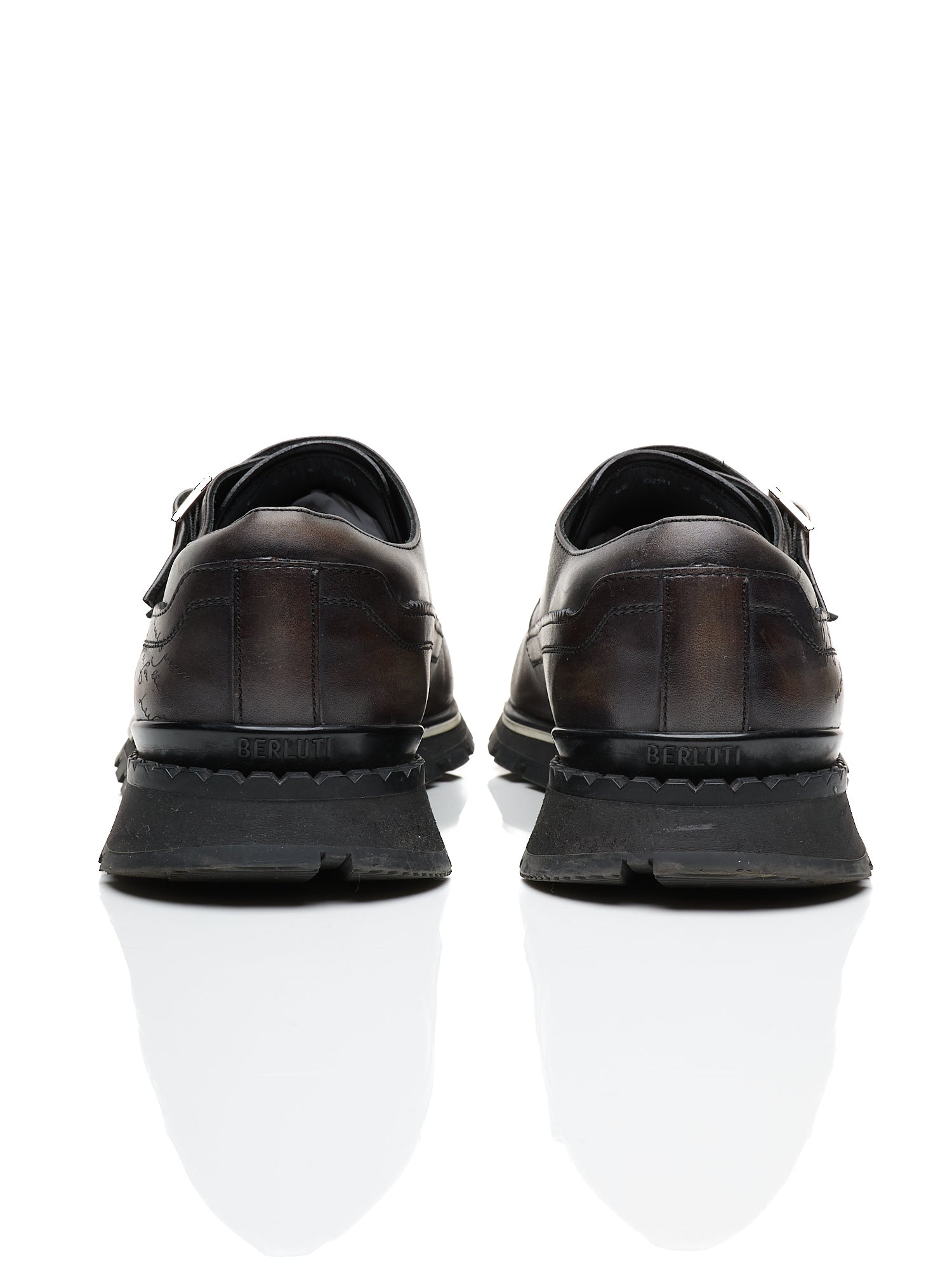 Berluti サイズ6.1/2 BERLUTI Fast Track Scritto Venezia Leather Monk-Strap Sneakers Gray-Gr