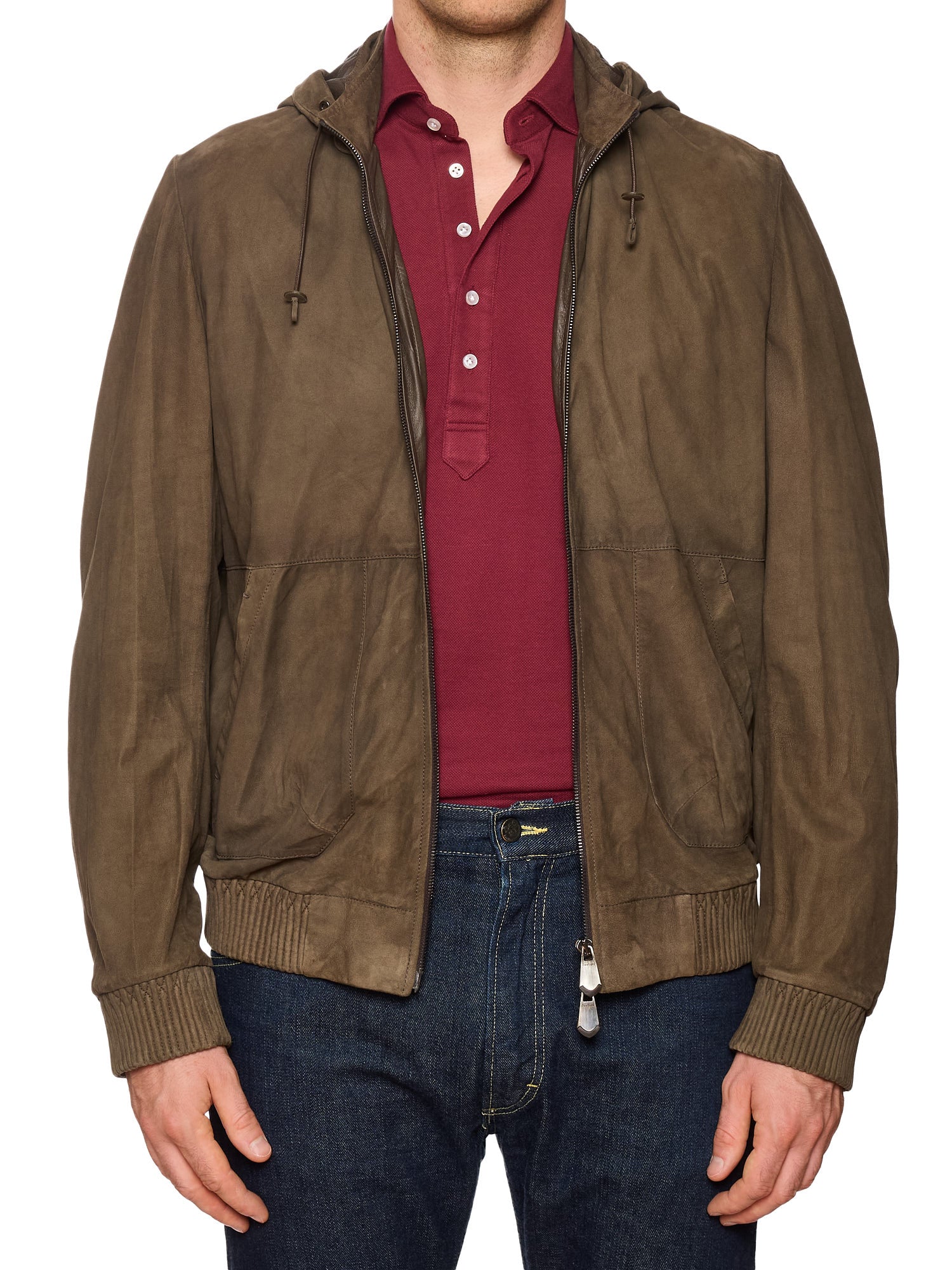 BERLUTI Packable Khaki Nubuck Lambskin Leather Hooded Jacket