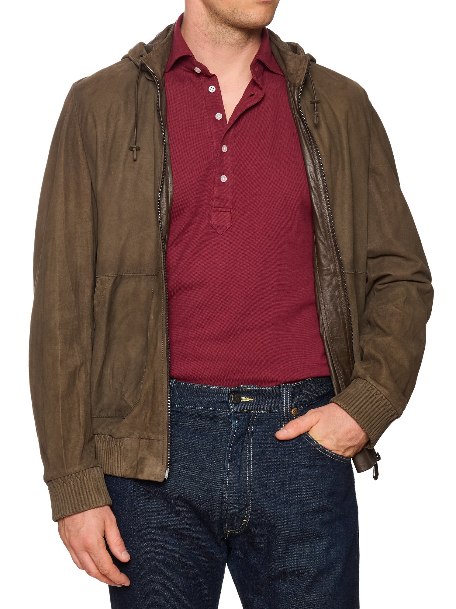 BERLUTI Packable Khaki Nubuck Lambskin Leather Hooded Jacket