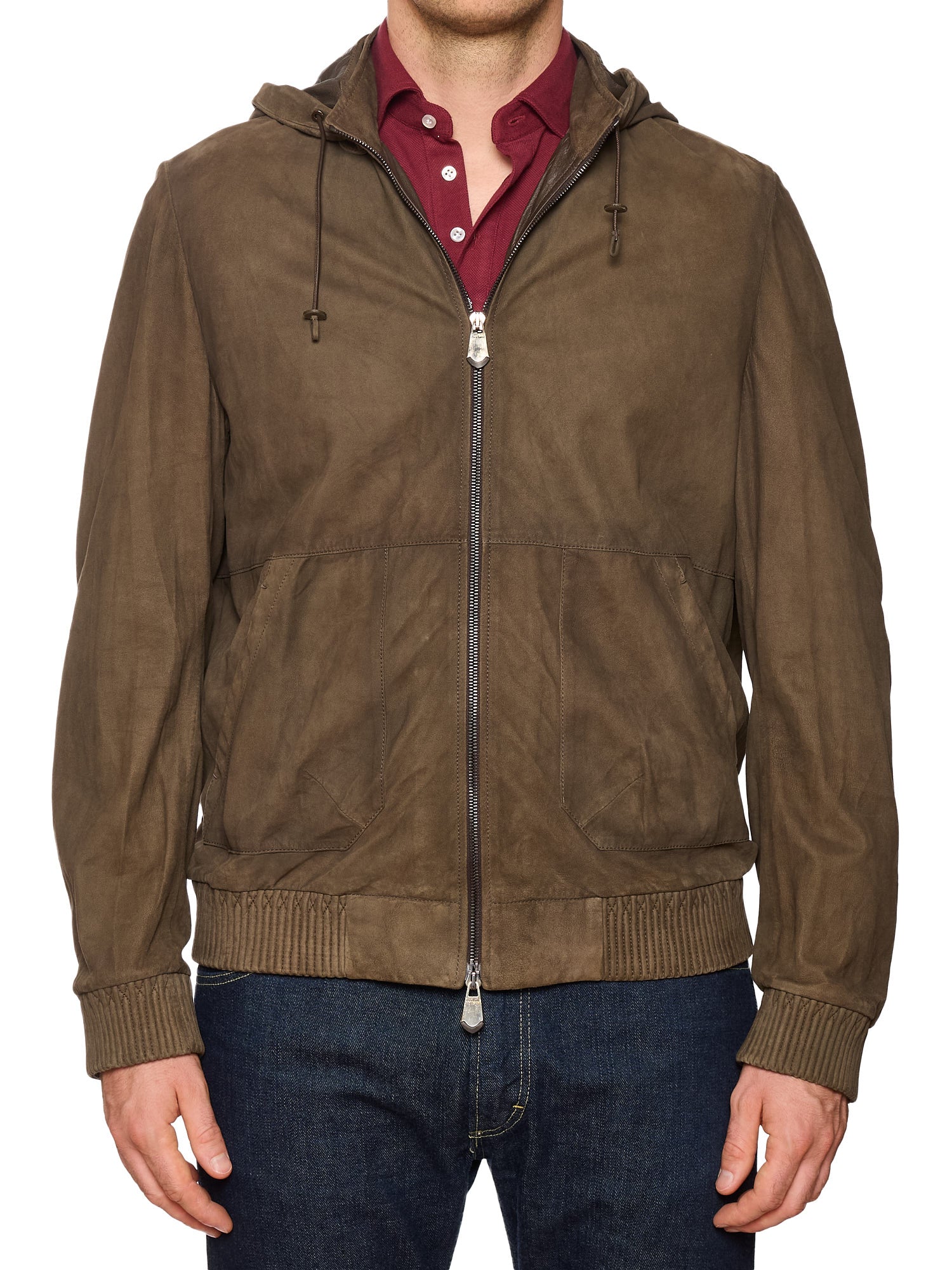 BERLUTI Packable Khaki Nubuck Lambskin Leather Hooded Jacket