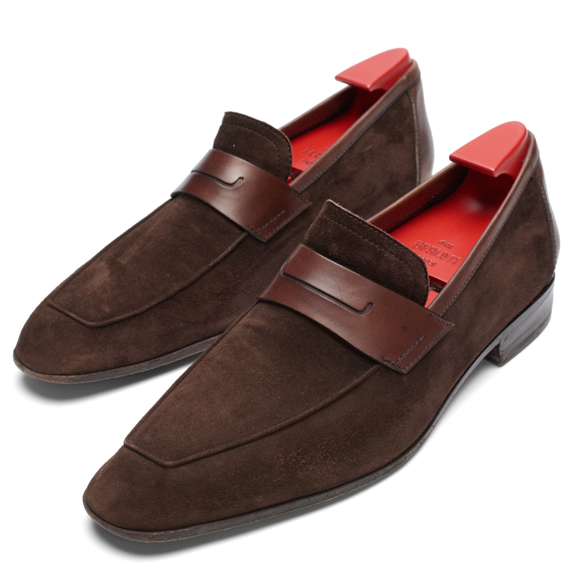 BERLUTI Paris Lorenzo Brown Suede Leather Unlined Penny Loafer Shoes UK 8 US 9 BERLUTI