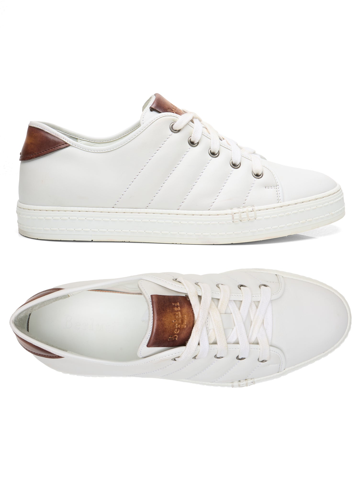 BERLUTI "Playfield" White Leather Low-Top Sneaker Shoes