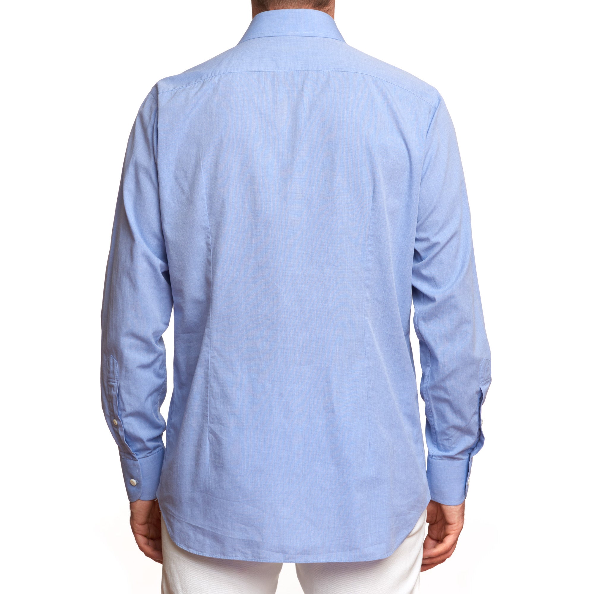 BESPOKE ATHENS Blue Cotton End-on-End Dress Shirt EU L US 16 Classic