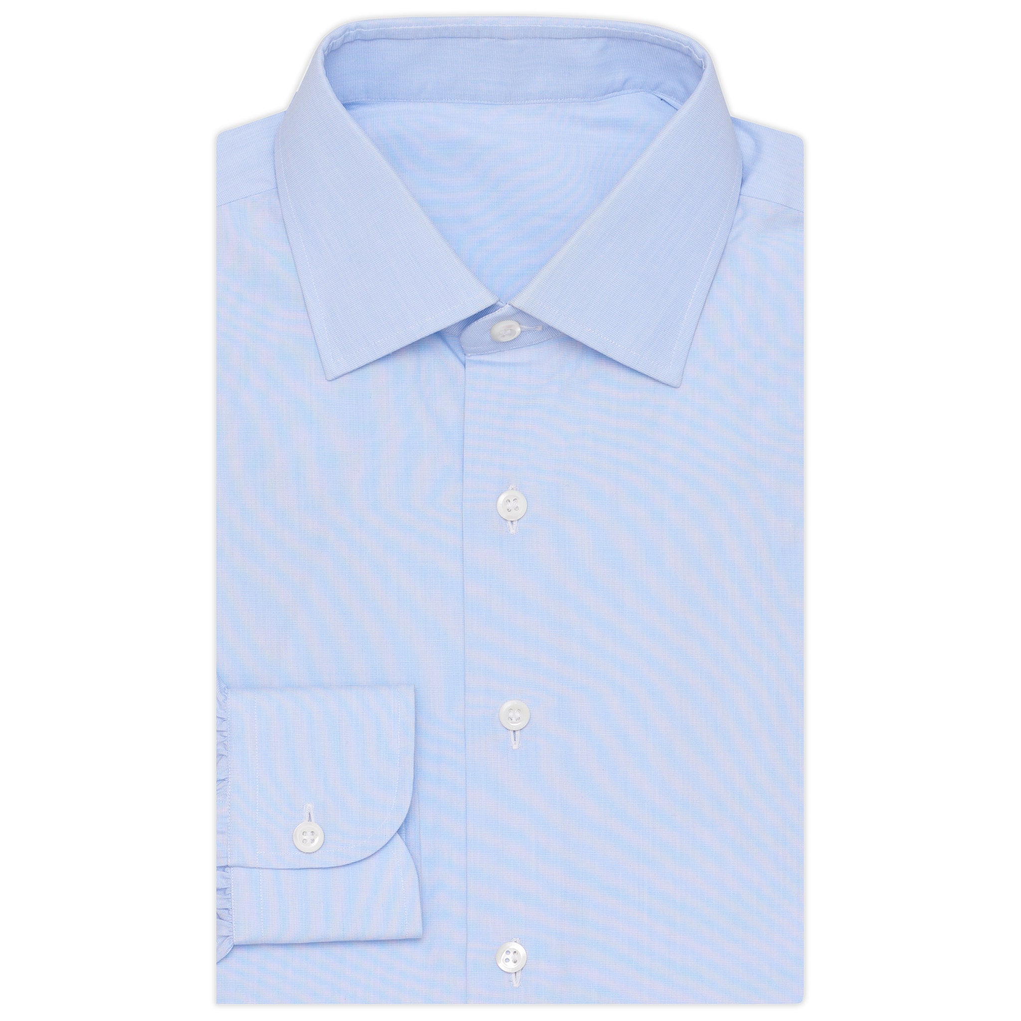 BESPOKE ATHENS Handmade Blue End-on-End Cotton Spalla Camicia Dress Shirt NEW