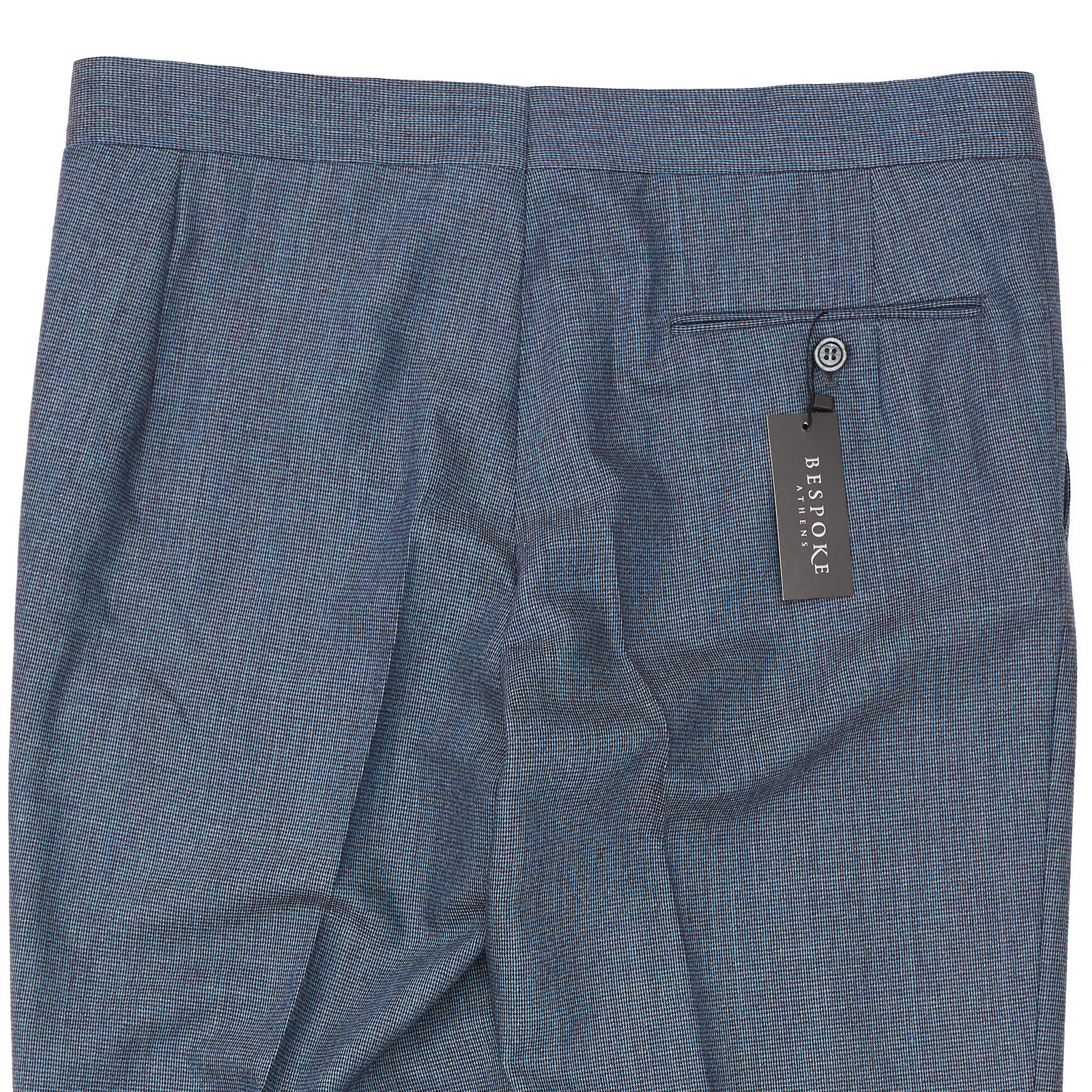BESPOKE ATHENS Handmade Blue Flannel Wool Flat Front Pants EU 50 NEW US 34