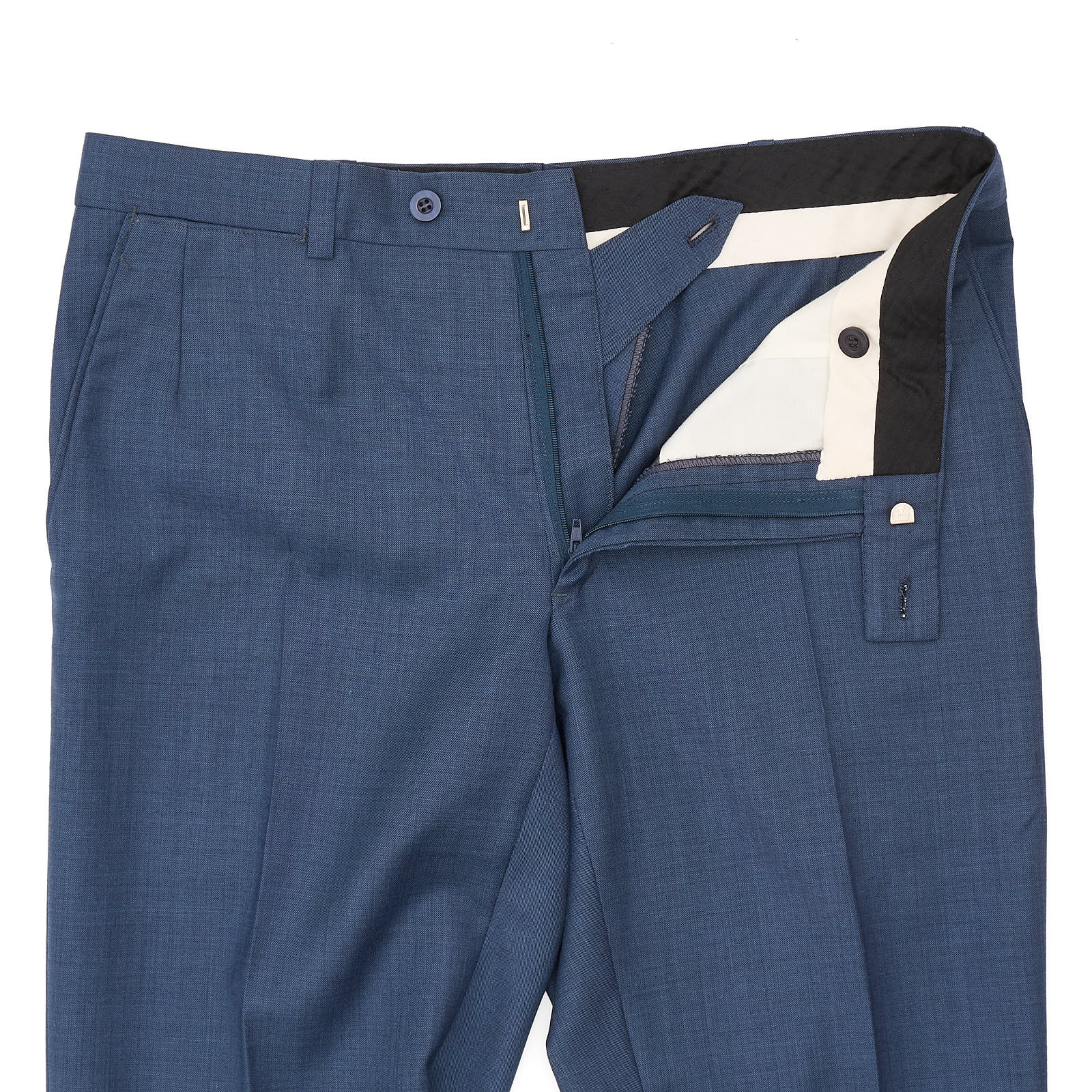 BESPOKE ATHENS Handmade Blue Super 120's Flat Front Pants EU 48 NEW US 32