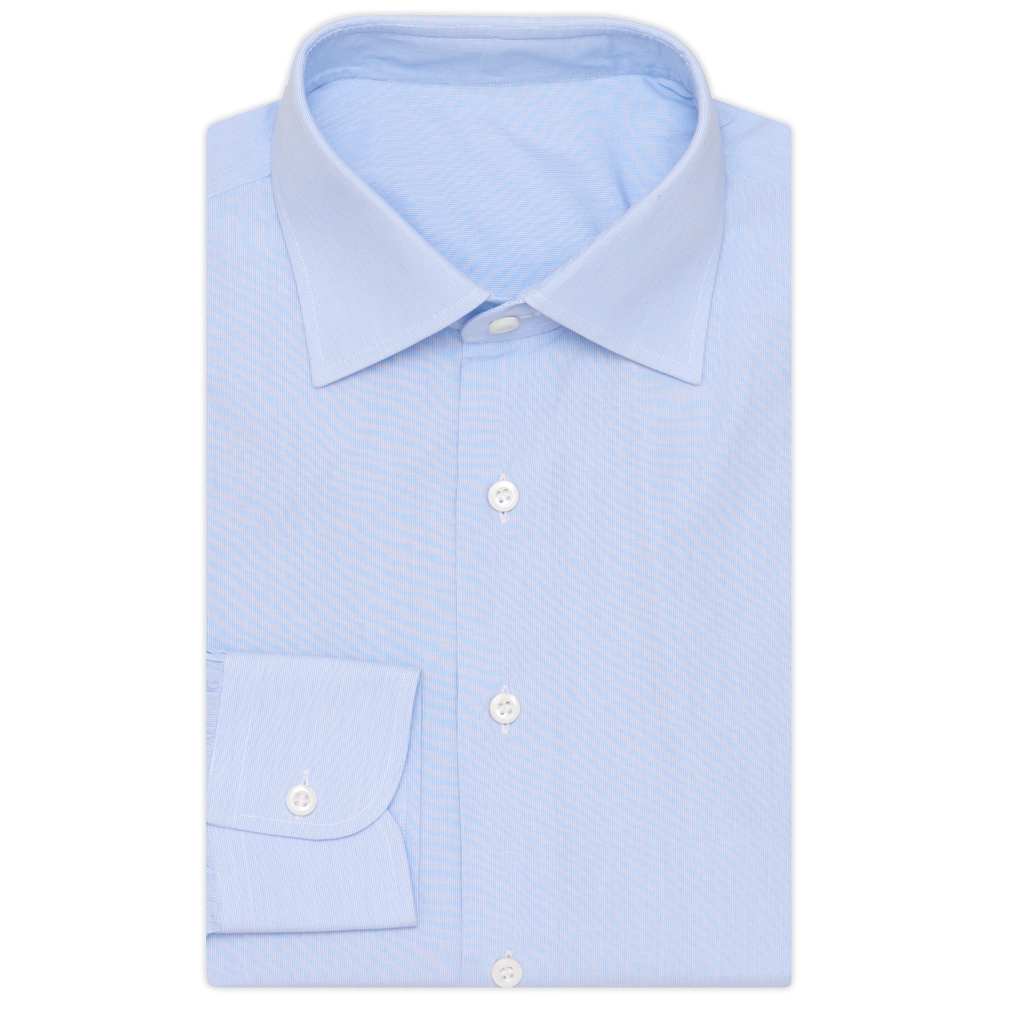 BESPOKE ATHENS Handmade Light Blue Hairline Striped Cotton Shirt NEW Slim Fit BESPOKE ATHENS