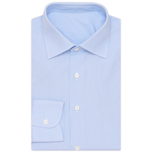 BESPOKE ATHENS Handmade Light Blue Hairline Striped Cotton Shirt NEW Slim Fit