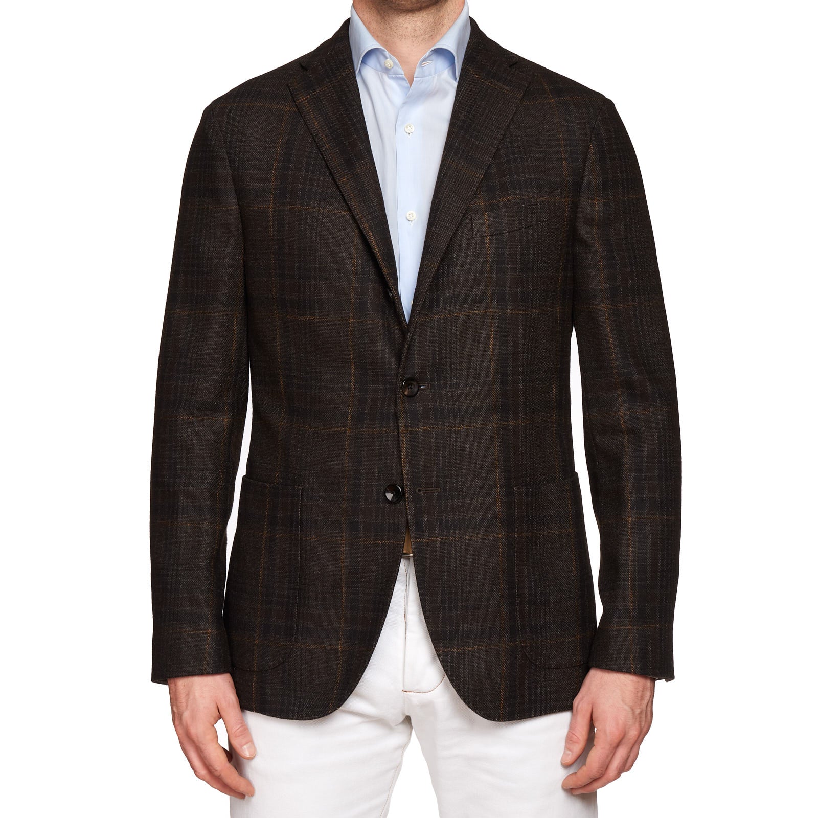 BOGLIOLI Milano "K.Jacket" Brown Plaid Wool-Cashmere Unlined Jacket EU 50 NEW US 40