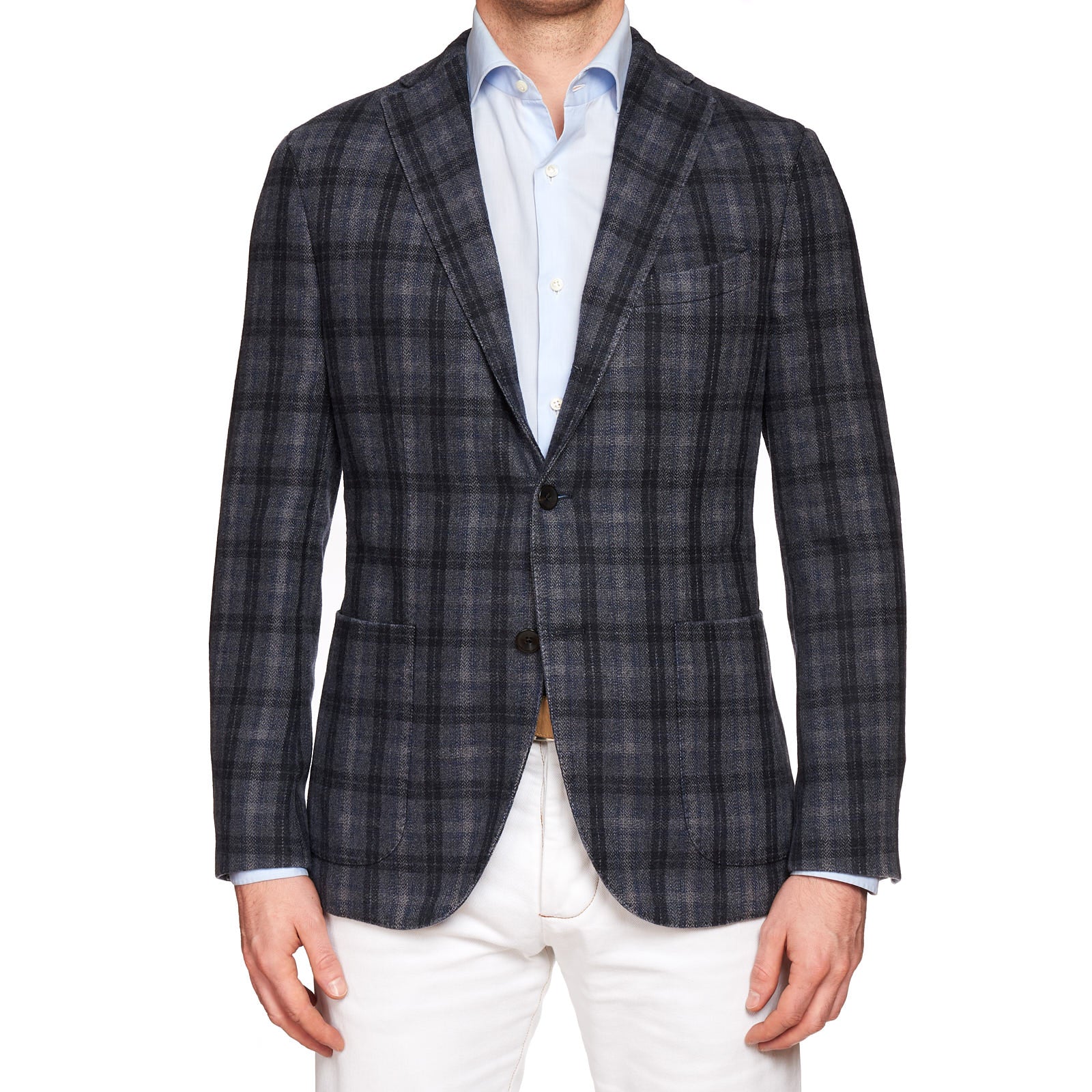 BOGLIOLI "K.Jacket" Gray Plaid Cashmere-Wool-Cotton Unlined Jacket EU 50 NEW US 40