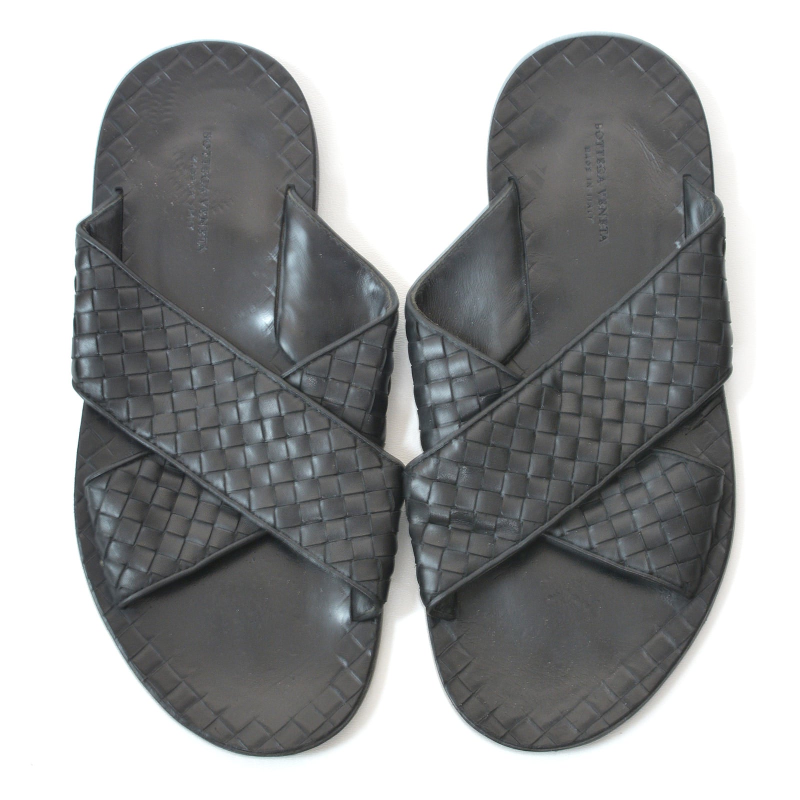 BOTTEGA VENETA Black Woven Calfskin Leather Slipper Sandal Shoes Size? BOTTEGA VENETA