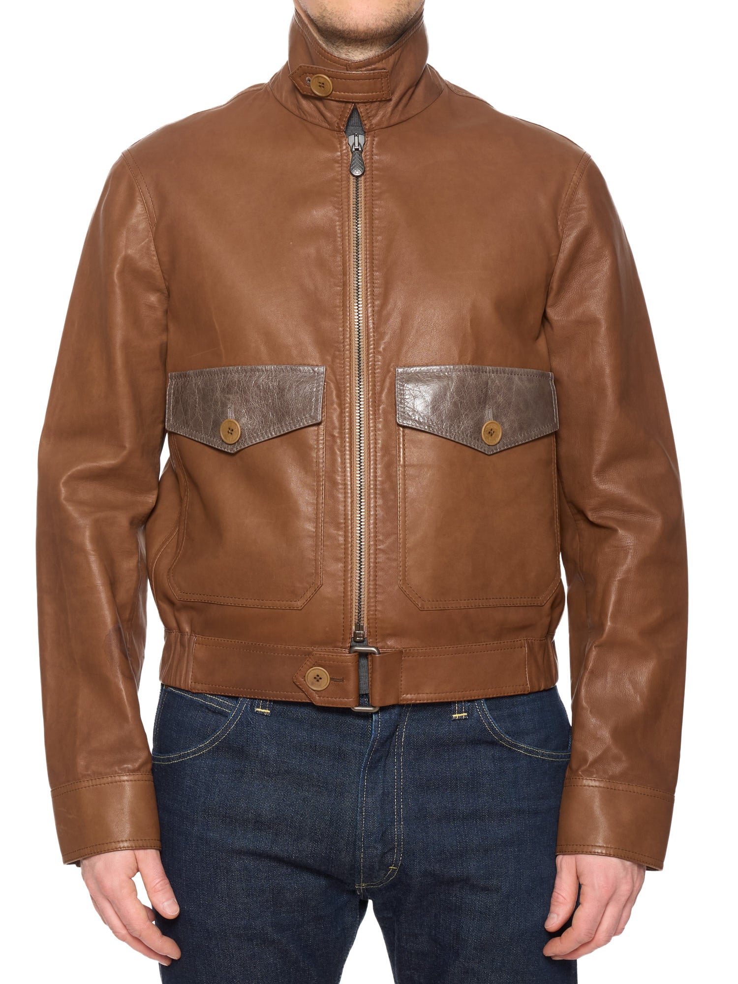 BOTTEGA VENETA Brown Leather Flight Jacket EU 50 US M