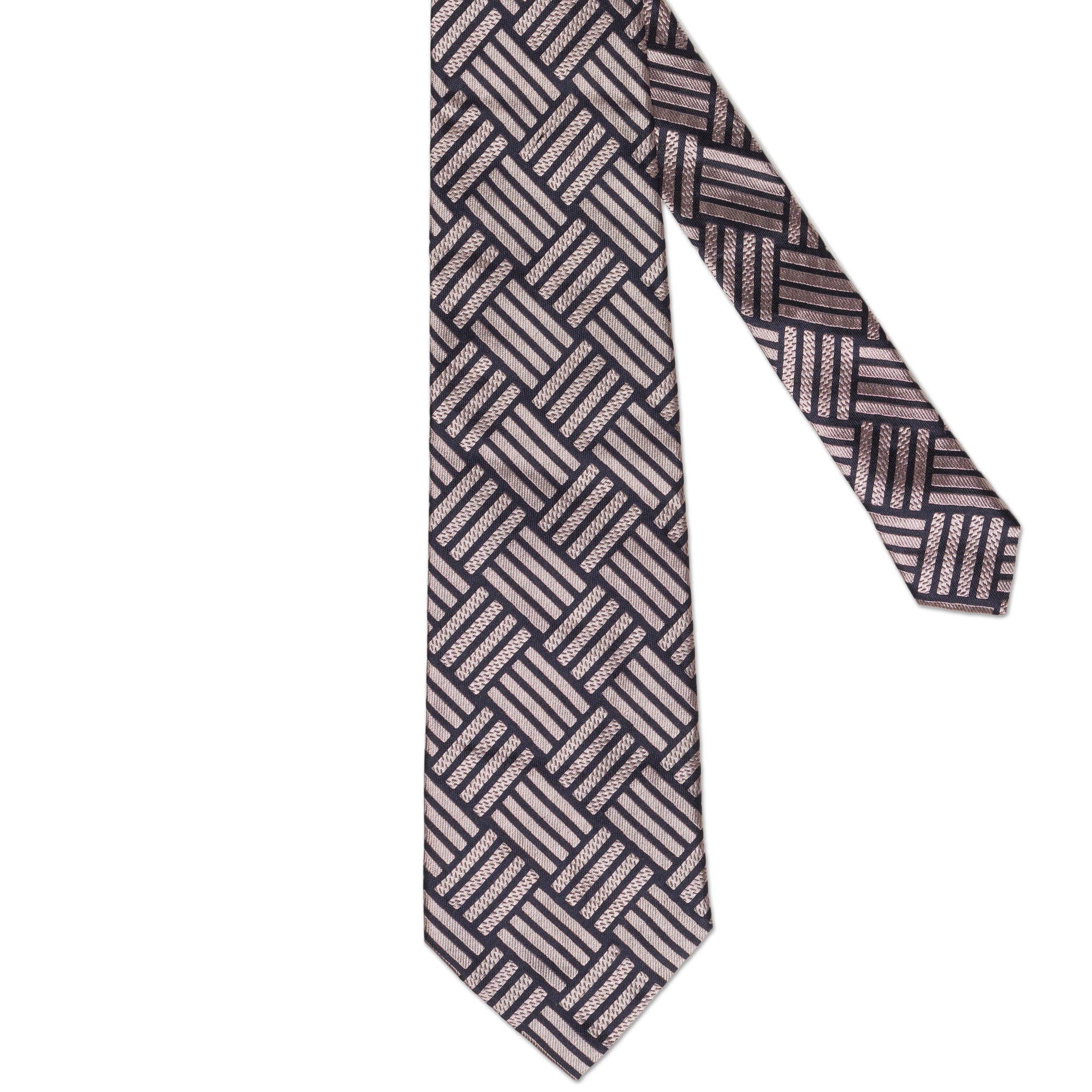 BOTTEGA VENETA Handmade Black Striped Design Silk Tie