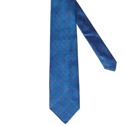 BOTTEGA VENETA Handmade Blue-Red Star Design Silk Tie
