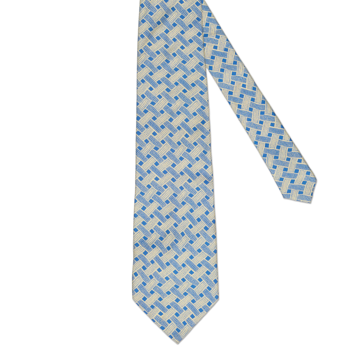 BOTTEGA VENETA Handmade Blue-Yellow Abstract Check Design Silk Tie