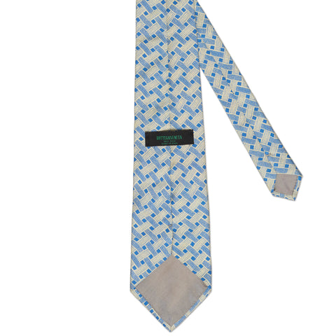 BOTTEGA VENETA Handmade Blue-Yellow Abstract Check Design Silk Tie