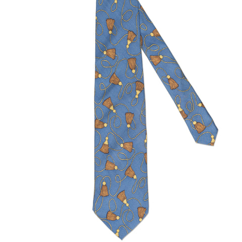 BOTTEGA VENETA Handmade Blue-Yellow Pattern Design Silk Tie