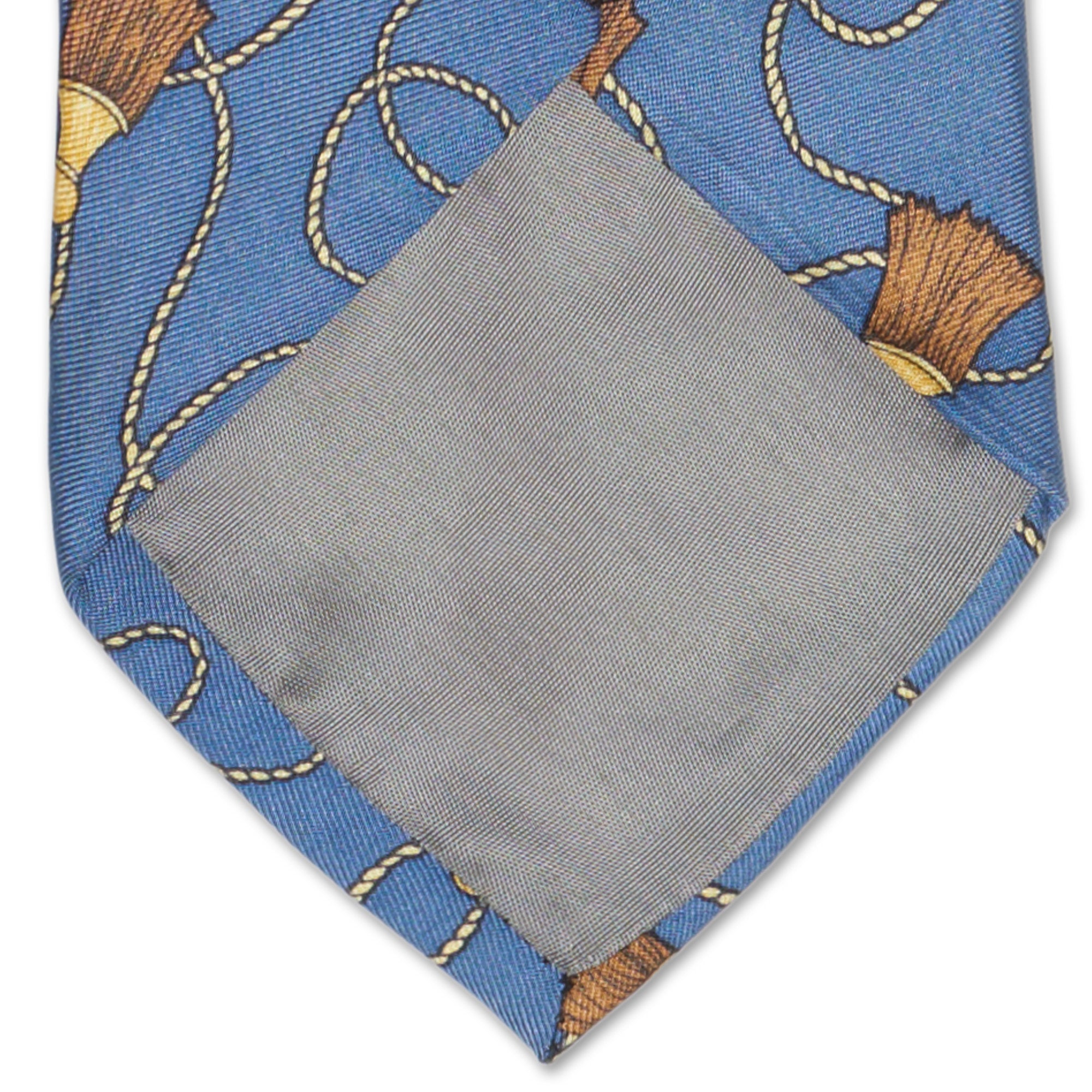 BOTTEGA VENETA Handmade Blue-Yellow Pattern Design Silk Tie