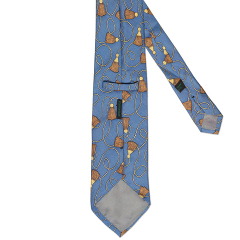 BOTTEGA VENETA Handmade Blue-Yellow Pattern Design Silk Tie