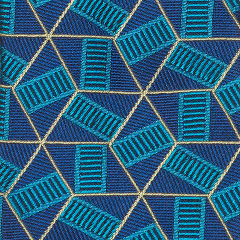 BOTTEGA VENETA Handmade Blue Geometry Design Silk Tie