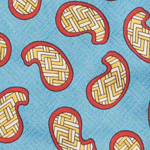 BOTTEGA VENETA Handmade Blue Geometry Pattern Design Silk Tie
