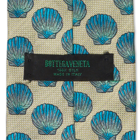 BOTTEGA VENETA Handmade Blue Shell Design Silk Tie