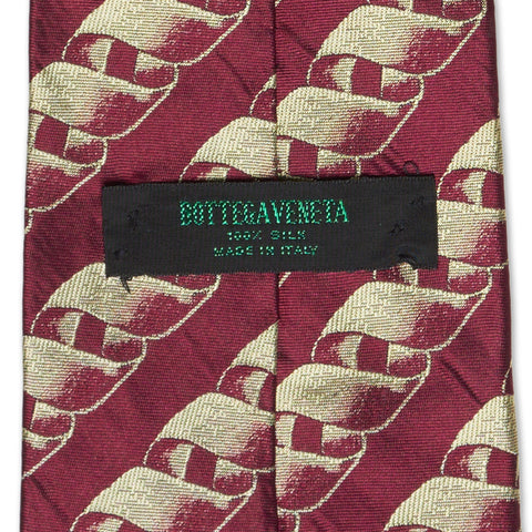BOTTEGA VENETA Handmade Burgundy Striped Design Silk Tie