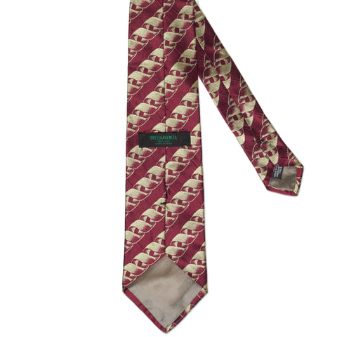BOTTEGA VENETA Handmade Burgundy Striped Design Silk Tie