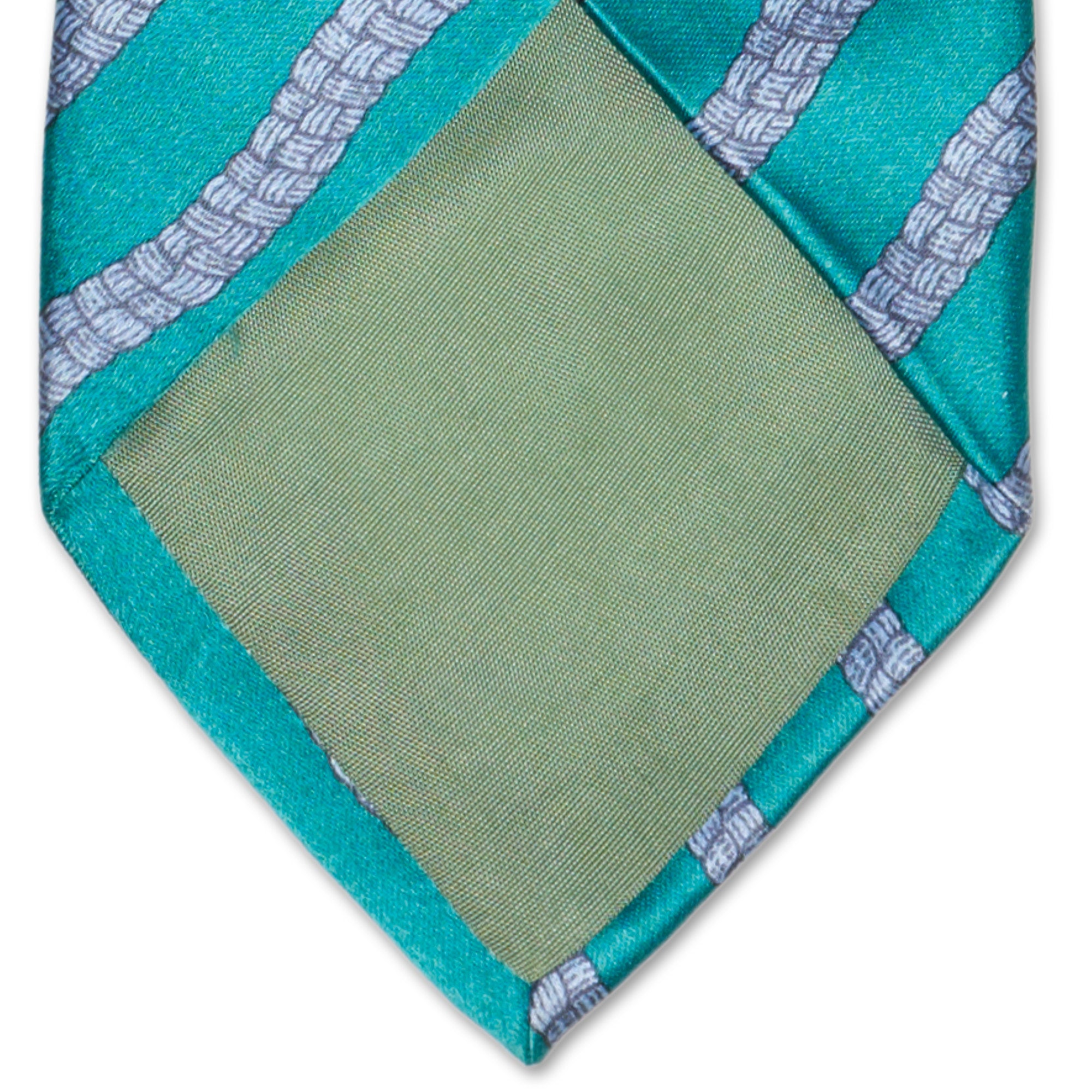BOTTEGA VENETA Handmade Green-Blue Striped Silk Tie