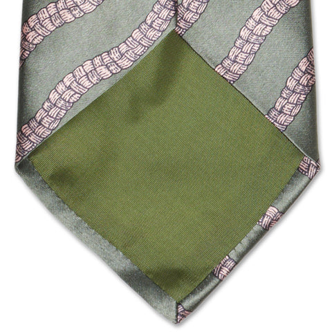 BOTTEGA VENETA Handmade Green-Pink Striped Silk Tie
