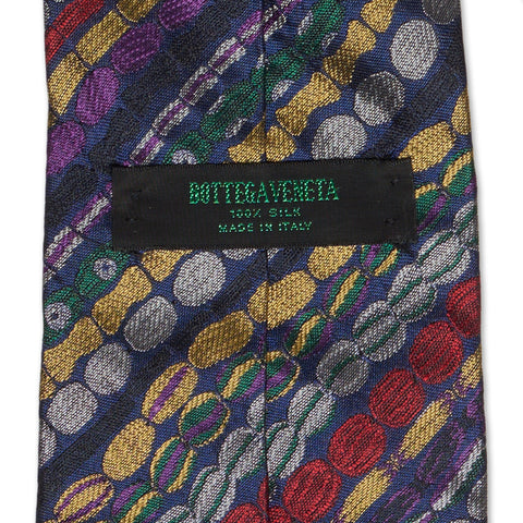 BOTTEGA VENETA Handmade Mod Geo Striped Design Silk Tie