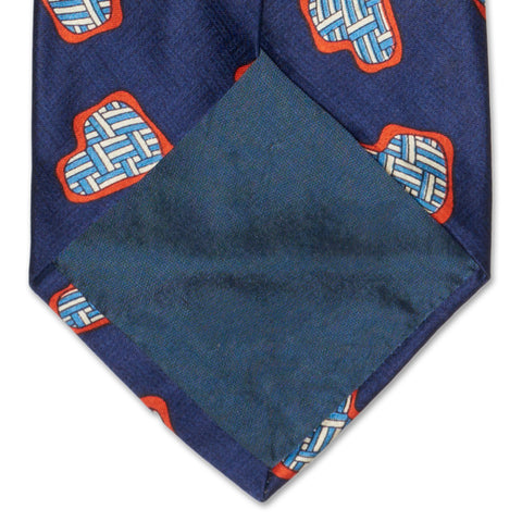 BOTTEGA VENETA Handmade Navy Blue Geometry Pattern Design Silk Tie