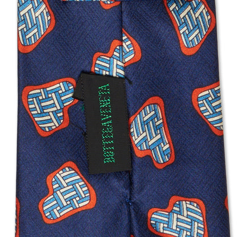 BOTTEGA VENETA Handmade Navy Blue Geometry Pattern Design Silk Tie