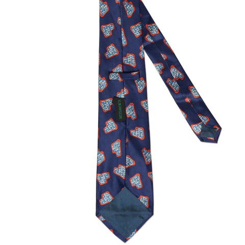 BOTTEGA VENETA Handmade Navy Blue Geometry Pattern Design Silk Tie