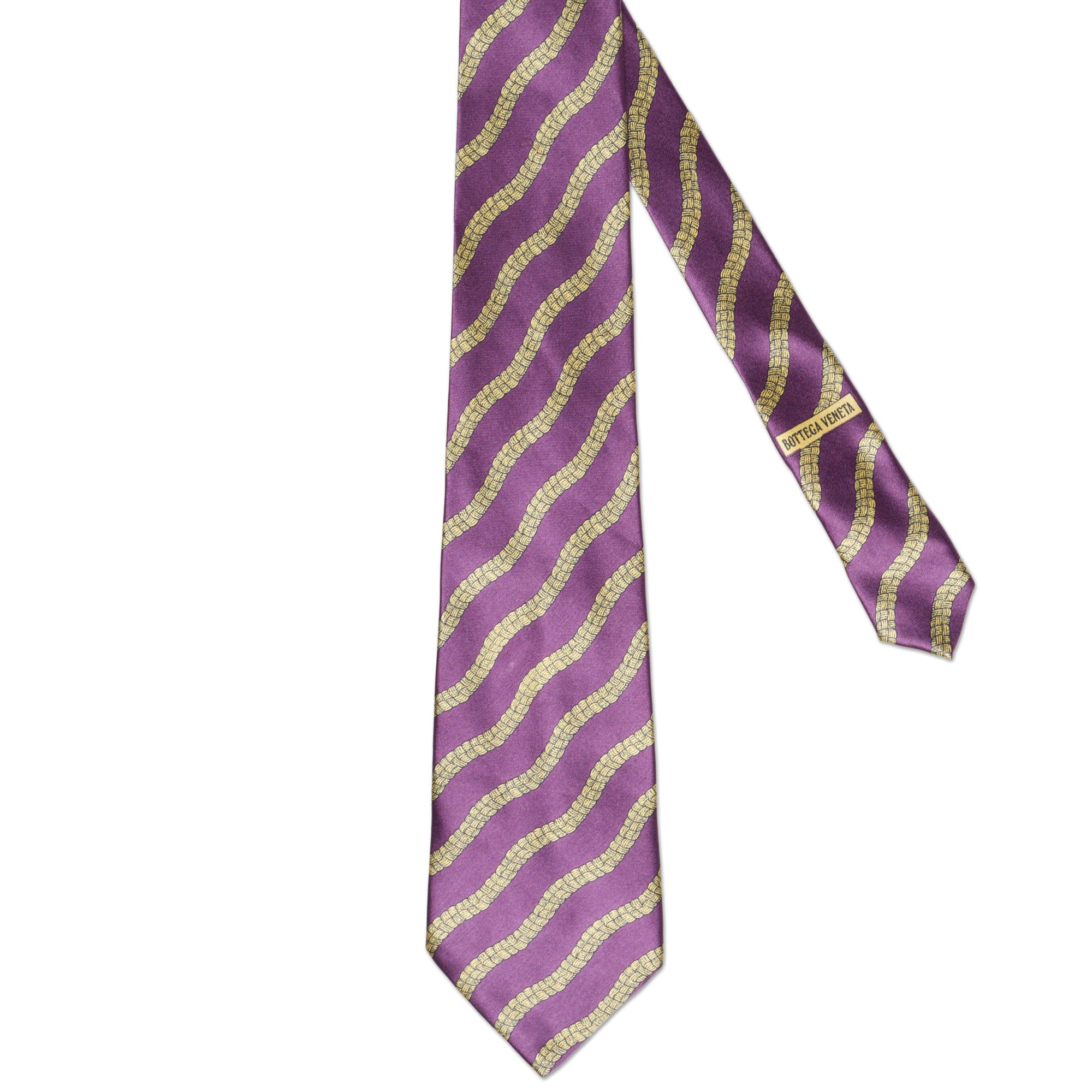 BOTTEGA VENETA Handmade Purple-Yellow Striped Silk Tie