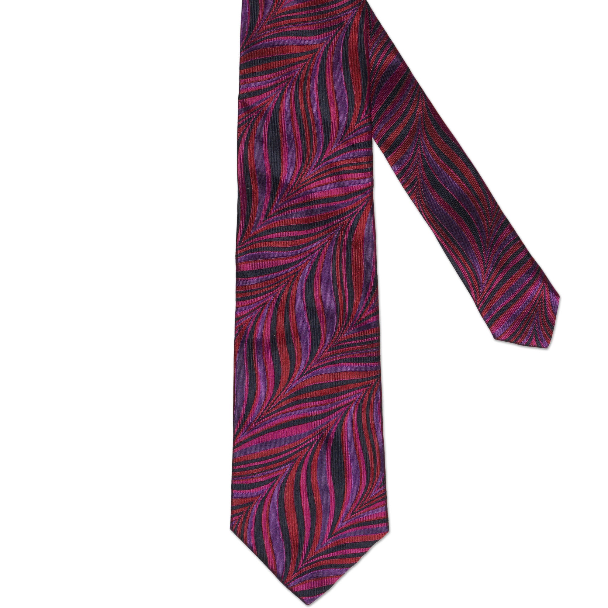 BOTTEGA VENETA Handmade Purple Abstract Striped Design Silk Tie