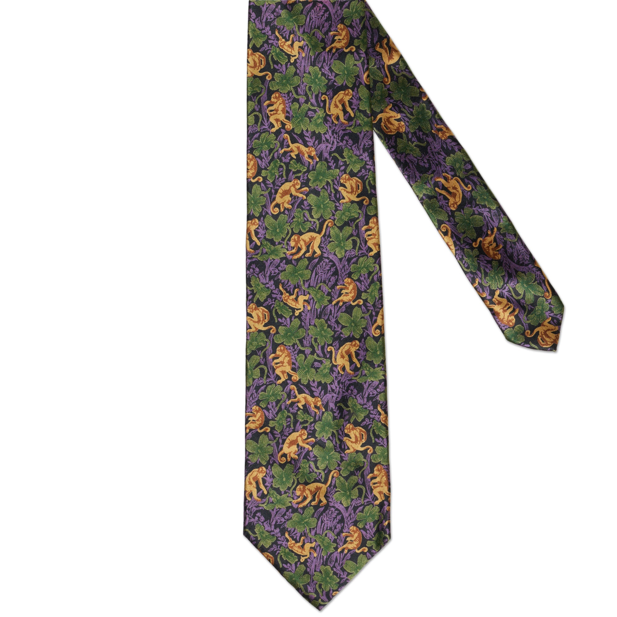 BOTTEGA VENETA Handmade Purple Monkey Pattern Design Silk Tie
