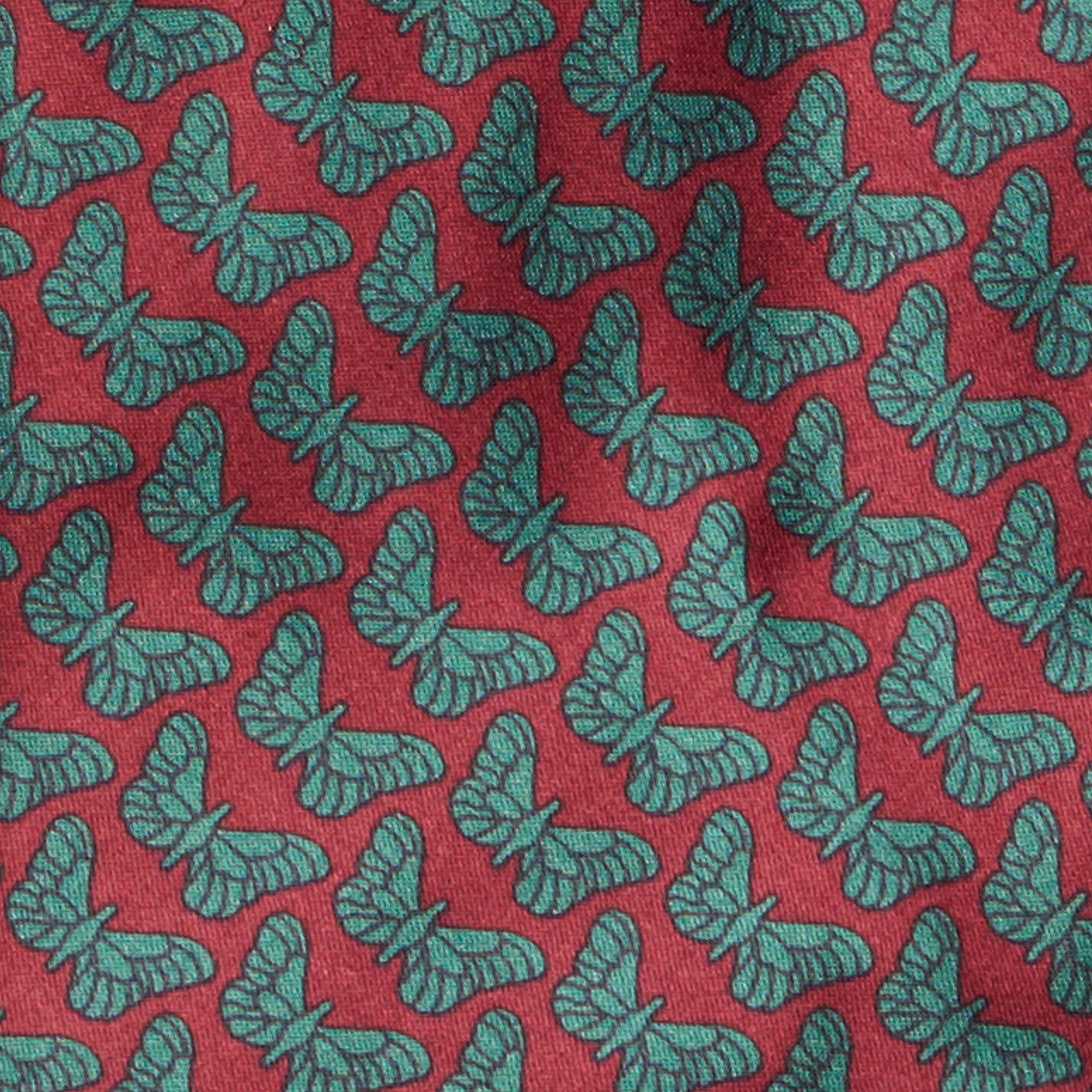 BOTTEGA VENETA Handmade Red-Green Butterfly Design Silk Tie