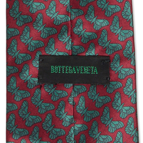 BOTTEGA VENETA Handmade Red-Green Butterfly Design Silk Tie
