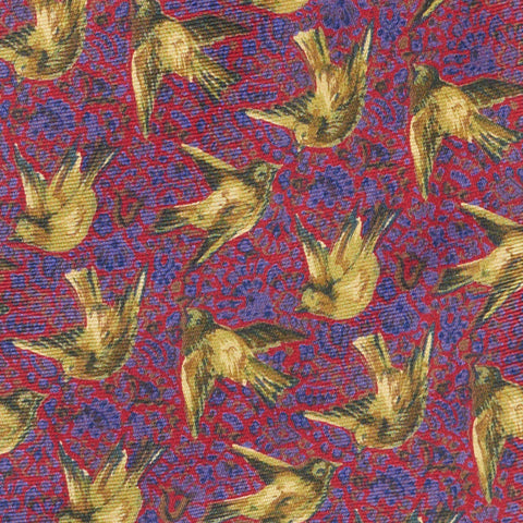 BOTTEGA VENETA Handmade Red Bird Pattern Design Silk Tie