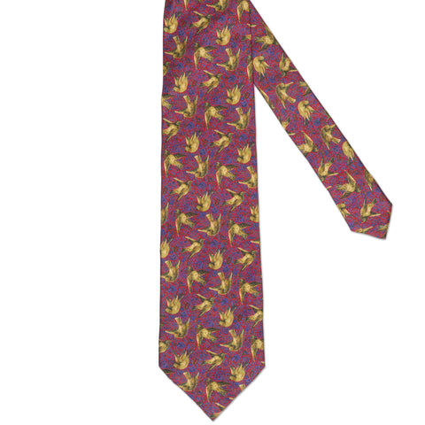 BOTTEGA VENETA Handmade Red Bird Pattern Design Silk Tie