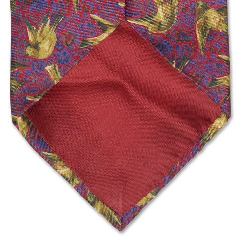 BOTTEGA VENETA Handmade Red Bird Pattern Design Silk Tie