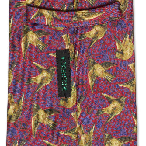 BOTTEGA VENETA Handmade Red Bird Pattern Design Silk Tie