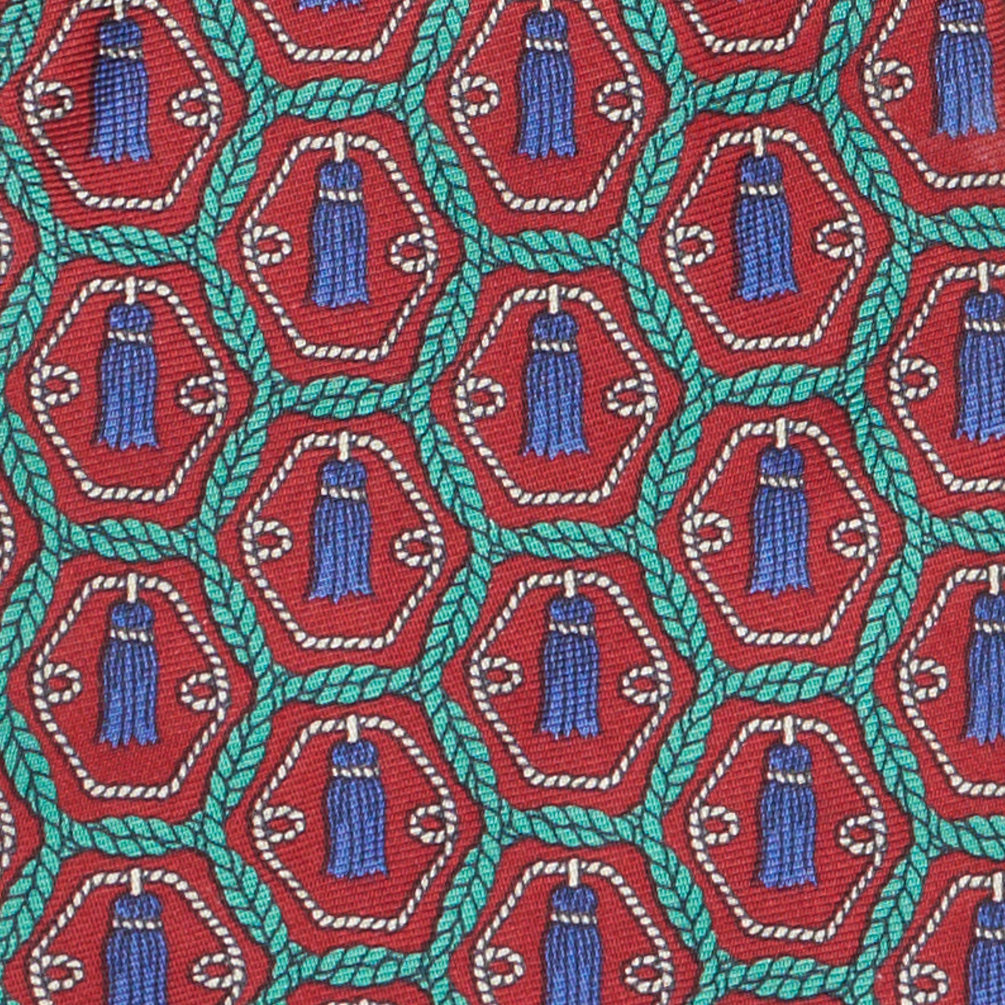 BOTTEGA VENETA Handmade Red Geometry Pattern Design Silk Tie