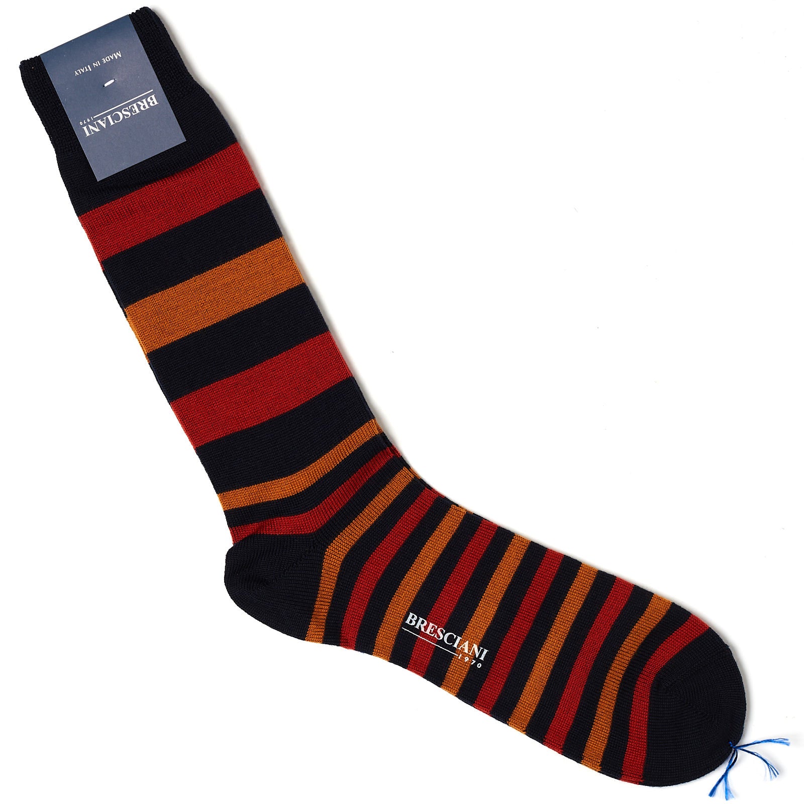 BRESCIANI Wool Balanced Striped Mid Calf Length Socks M-L