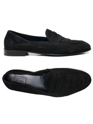 BRIONI Black Nubuck Handmade Appia Penny Loafers US 10