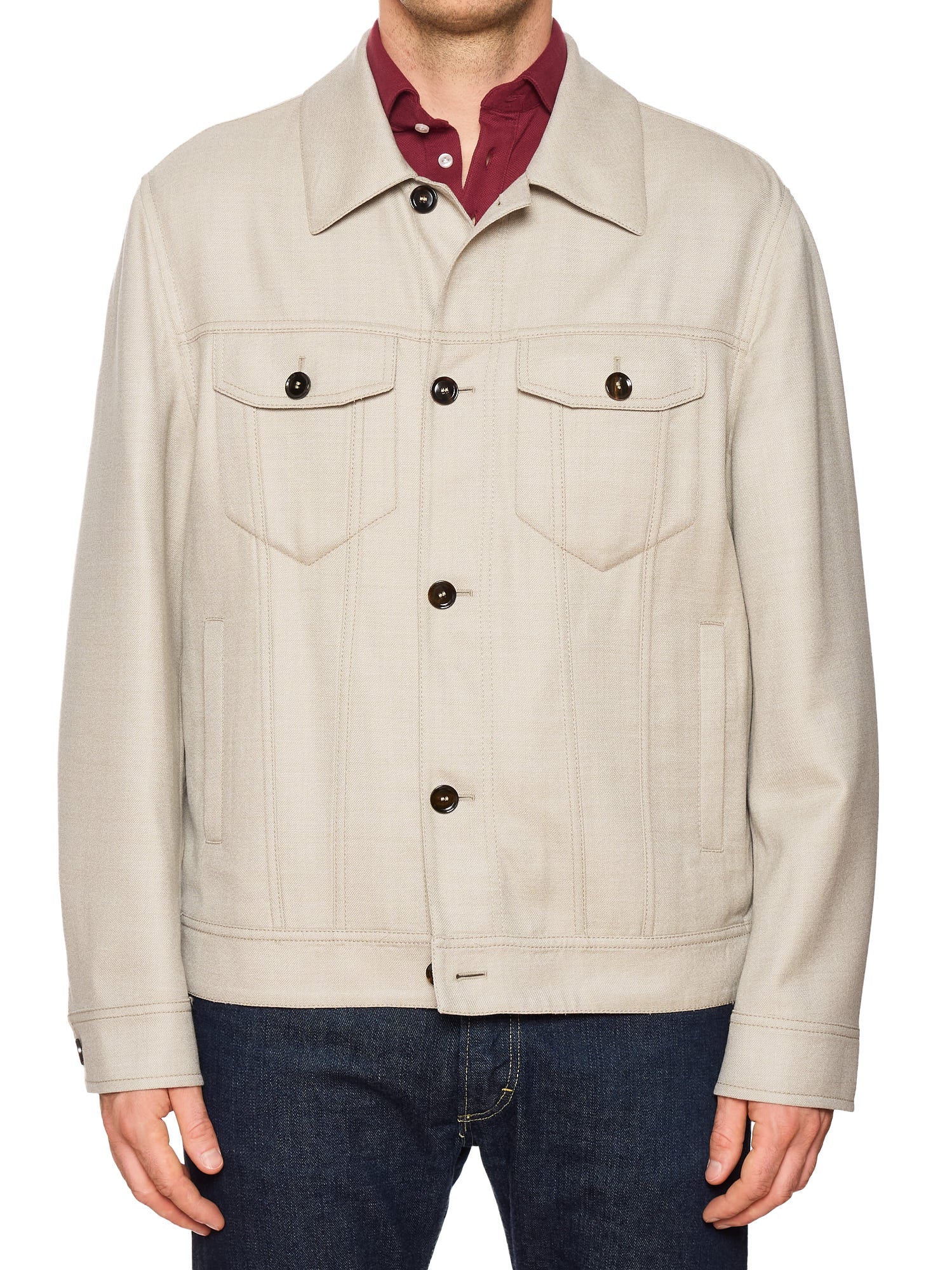 BRIONI Gray Virgin Wool Trucker Jacket "Neutrals"