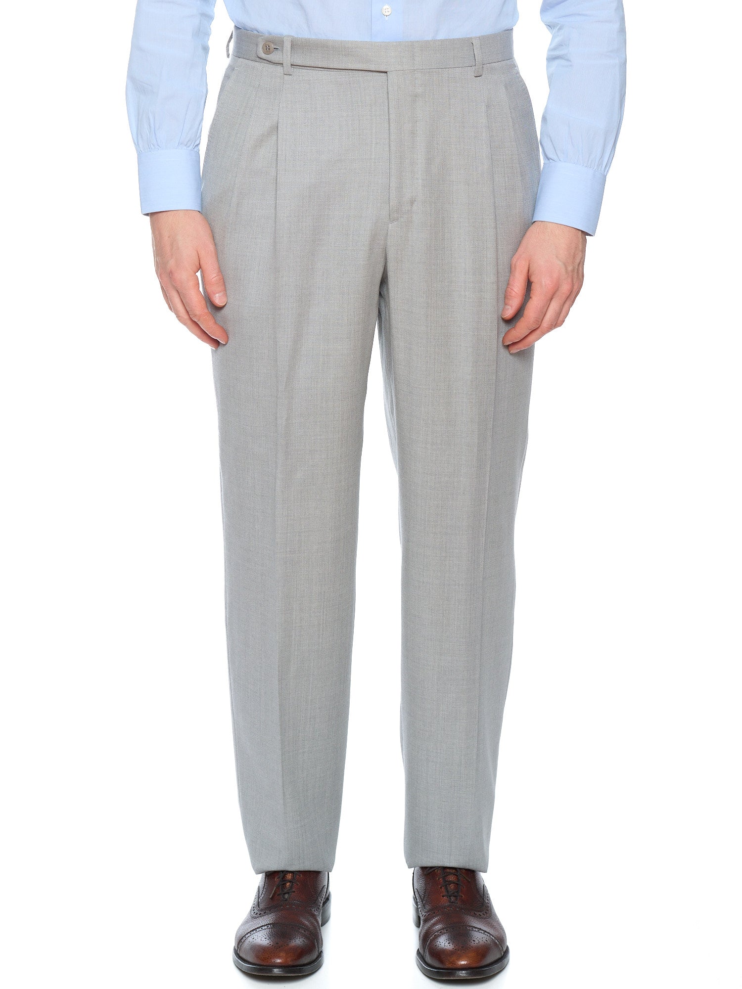 BRIONI Gray Wool Double Pleated Dress Pants